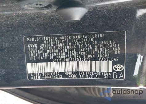 2016 Toyota Corolla S Plus из США, поврежденный, VIN 5YFBURHE2GP510870